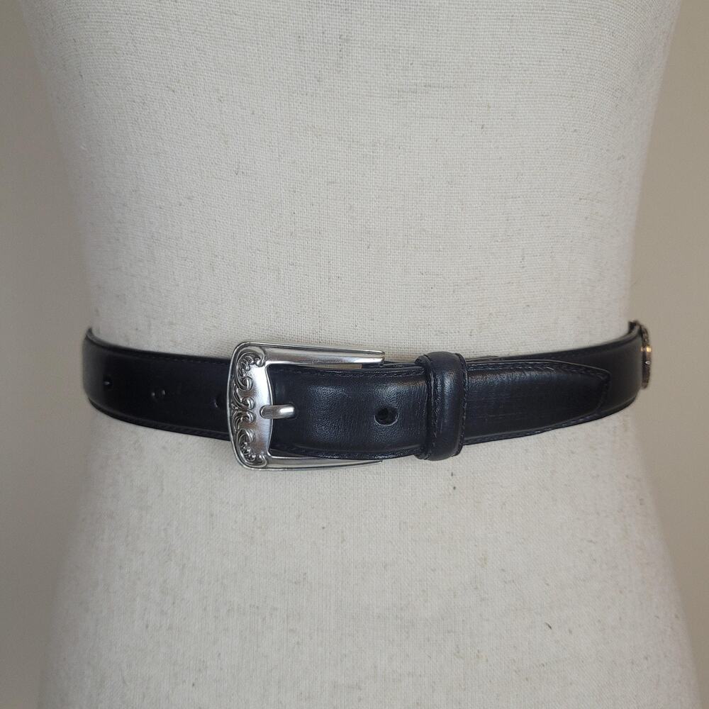 Fossil Belt Small Black Leather Heart Concho Engraved Western Boho Cowgirl Boho